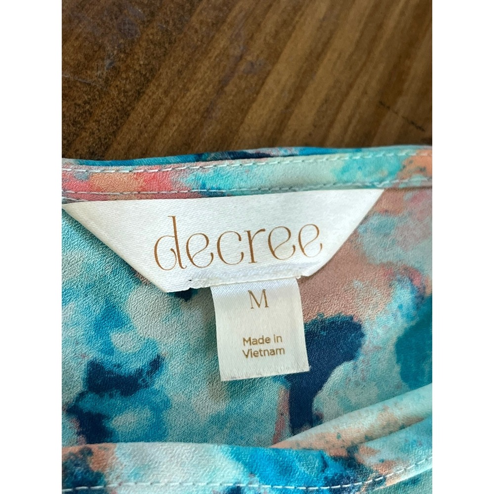 Decree Women Watercolor Abstract Print Surplice Romper Teal Peach Medium - Picture 5 of 6